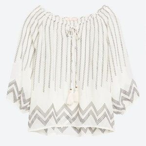 Skies are Blue Mulvaney Tie Neck Blouse White SP